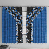 Blue Niho Taniwha Mix Poutama Window Curtain Unique Taniko Aotearoa LT01 With Hooks Blue - Polynesian Pride