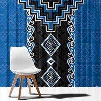 Blue Niho Taniwha Mix Poutama Window Curtain Unique Taniko Aotearoa LT01 - Polynesian Pride