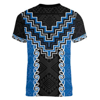 Blue Niho Taniwha Mix Poutama Women V-Neck T-Shirt Unique Taniko Aotearoa LT01 - Polynesian Pride