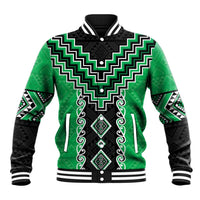 Green Niho Taniwha Mix Poutama Baseball Jacket Unique Taniko Aotearoa LT01 Unisex Green - Polynesian Pride