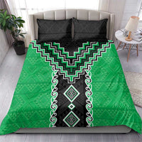 Green Niho Taniwha Mix Poutama Bedding Set Unique Taniko Aotearoa