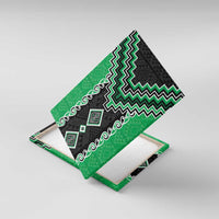 Green Niho Taniwha Mix Poutama Canvas Wall Art Unique Taniko Aotearoa LT01 With Frame Green - Polynesian Pride