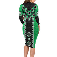 Green Niho Taniwha Mix Poutama Family Matching Long Sleeve Bodycon Dress and Hawaiian Shirt Unique Taniko Aotearoa