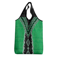 Green Niho Taniwha Mix Poutama Grocery Bag Unique Taniko Aotearoa