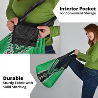 Green Niho Taniwha Mix Poutama Grocery Bag Unique Taniko Aotearoa