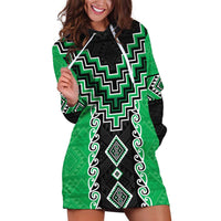 Green Niho Taniwha Mix Poutama Hoodie Dress Unique Taniko Aotearoa LT01 Green - Polynesian Pride