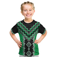 Green Niho Taniwha Mix Poutama Kid T Shirt Unique Taniko Aotearoa