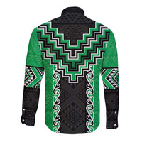 Green Niho Taniwha Mix Poutama Long Sleeve Button Shirt Unique Taniko Aotearoa LT01 - Polynesian Pride