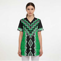 Green Niho Taniwha Mix Poutama Scrub Top Unique Taniko Aotearoa LT01 - Polynesian Pride
