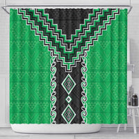 Green Niho Taniwha Mix Poutama Shower Curtain Unique Taniko Aotearoa