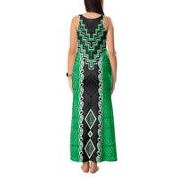 Green Niho Taniwha Mix Poutama Tank Maxi Dress Unique Taniko Aotearoa LT01 - Polynesian Pride