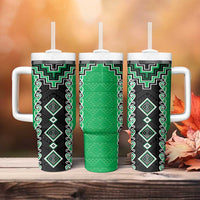 Green Niho Taniwha Mix Poutama Tumbler With Handle Unique Taniko Aotearoa LT01 - Polynesian Pride