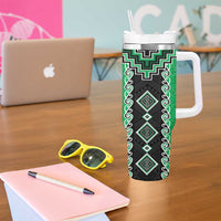 Green Niho Taniwha Mix Poutama Tumbler With Handle Unique Taniko Aotearoa LT01 - Polynesian Pride