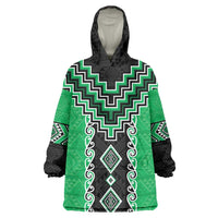 Green Niho Taniwha Mix Poutama Wearable Blanket Hoodie Unique Taniko Aotearoa LT01 One Size Green - Polynesian Pride