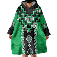 Green Niho Taniwha Mix Poutama Wearable Blanket Hoodie Unique Taniko Aotearoa LT01 - Polynesian Pride