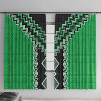 Green Niho Taniwha Mix Poutama Window Curtain Unique Taniko Aotearoa LT01 With Hooks Green - Polynesian Pride