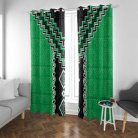 Green Niho Taniwha Mix Poutama Window Curtain Unique Taniko Aotearoa LT01 With Grommets Green - Polynesian Pride