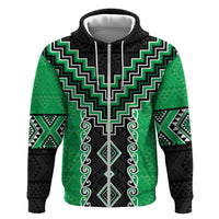 Green Niho Taniwha Mix Poutama Zip Hoodie Unique Taniko Aotearoa