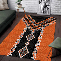 Orange Niho Taniwha Mix Poutama Area Rug Unique Taniko Aotearoa