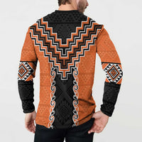 Orange Niho Taniwha Mix Poutama Button Sweatshirt Unique Taniko Aotearoa LT01 - Polynesian Pride