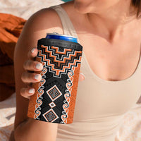 Orange Niho Taniwha Mix Poutama 4 in 1 Can Cooler Tumbler Unique Taniko Aotearoa LT01 - Polynesian Pride