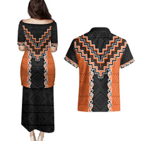 Orange Niho Taniwha Mix Poutama Couples Matching Puletasi and Hawaiian Shirt Unique Taniko Aotearoa LT01 - Polynesian Pride