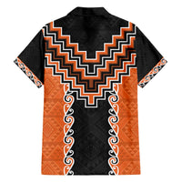 Orange Niho Taniwha Mix Poutama Family Matching Off The Shoulder Long Sleeve Dress and Hawaiian Shirt Unique Taniko Aotearoa