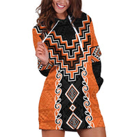 Orange Niho Taniwha Mix Poutama Hoodie Dress Unique Taniko Aotearoa LT01 Orange - Polynesian Pride