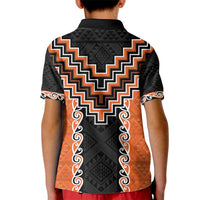 Orange Niho Taniwha Mix Poutama Kid Polo Shirt Unique Taniko Aotearoa