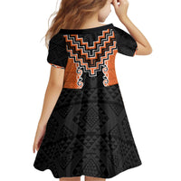 Orange Niho Taniwha Mix Poutama Kid Short Sleeve Dress Unique Taniko Aotearoa