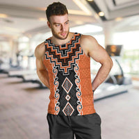Orange Niho Taniwha Mix Poutama Men Tank Top Unique Taniko Aotearoa LT01 Orange - Polynesian Pride
