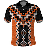 Orange Niho Taniwha Mix Poutama Polo Shirt Unique Taniko Aotearoa LT01 Orange - Polynesian Pride