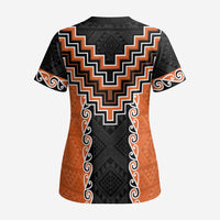 Orange Niho Taniwha Mix Poutama Scrub Top Unique Taniko Aotearoa LT01 - Polynesian Pride