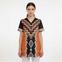 Orange Niho Taniwha Mix Poutama Scrub Top Unique Taniko Aotearoa LT01 - Polynesian Pride