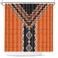 Orange Niho Taniwha Mix Poutama Shower Curtain Unique Taniko Aotearoa