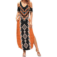 Orange Niho Taniwha Mix Poutama Summer Maxi Dress Unique Taniko Aotearoa LT01 Women Orange - Polynesian Pride