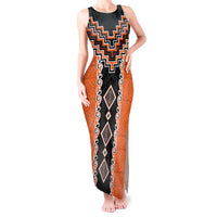 Orange Niho Taniwha Mix Poutama Tank Maxi Dress Unique Taniko Aotearoa LT01 Women Orange - Polynesian Pride