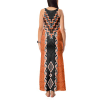 Orange Niho Taniwha Mix Poutama Tank Maxi Dress Unique Taniko Aotearoa LT01 - Polynesian Pride
