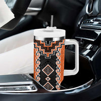 Orange Niho Taniwha Mix Poutama Tumbler With Handle Unique Taniko Aotearoa LT01 - Polynesian Pride