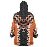 Orange Niho Taniwha Mix Poutama Wearable Blanket Hoodie Unique Taniko Aotearoa LT01 - Polynesian Pride