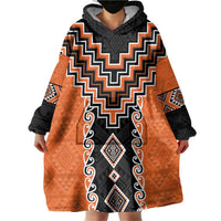 Orange Niho Taniwha Mix Poutama Wearable Blanket Hoodie Unique Taniko Aotearoa LT01 - Polynesian Pride