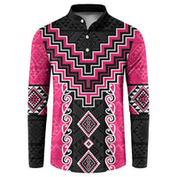 Pink Niho Taniwha Mix Poutama Button Sweatshirt Unique Taniko Aotearoa LT01 Pink - Polynesian Pride