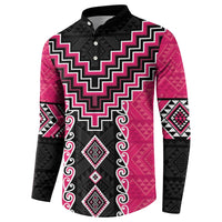 Pink Niho Taniwha Mix Poutama Button Sweatshirt Unique Taniko Aotearoa LT01 - Polynesian Pride