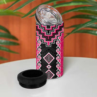 Pink Niho Taniwha Mix Poutama 4 in 1 Can Cooler Tumbler Unique Taniko Aotearoa LT01 - Polynesian Pride