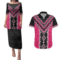 Pink Niho Taniwha Mix Poutama Couples Matching Puletasi and Hawaiian Shirt Unique Taniko Aotearoa LT01 Pink - Polynesian Pride