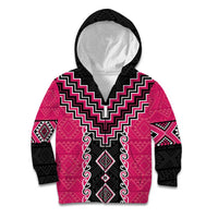 Pink Niho Taniwha Mix Poutama Kid Hoodie Unique Taniko Aotearoa