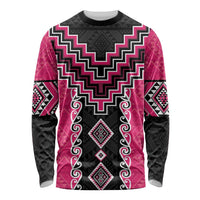 Pink Niho Taniwha Mix Poutama Long Sleeve Shirt Unique Taniko Aotearoa LT01 Unisex Pink - Polynesian Pride