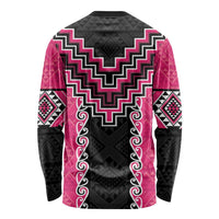 Pink Niho Taniwha Mix Poutama Long Sleeve Shirt Unique Taniko Aotearoa LT01 - Polynesian Pride