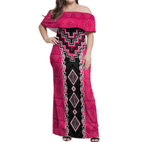 Pink Niho Taniwha Mix Poutama Off Shoulder Maxi Dress Unique Taniko Aotearoa LT01 Women Pink - Polynesian Pride