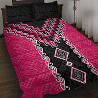 Pink Niho Taniwha Mix Poutama Quilt Bed Set Unique Taniko Aotearoa LT01 Pink - Polynesian Pride